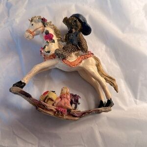Vintage champ painted Regency fine arts rocking horse teddy bear figurine